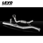 LEYO catless downpipe – Golf R Mk7 – downpipe, front pipe and adapter on black - LEYO Thumbnail