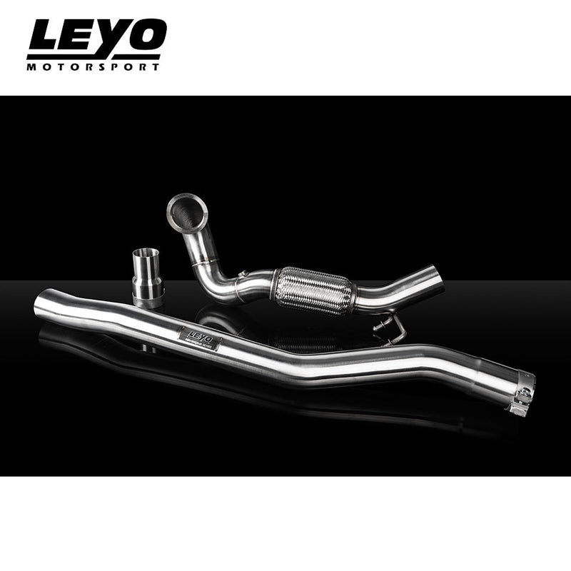 LEYO catless downpipe – Golf R Mk7 – downpipe, front pipe and adapter on black - LEYO
