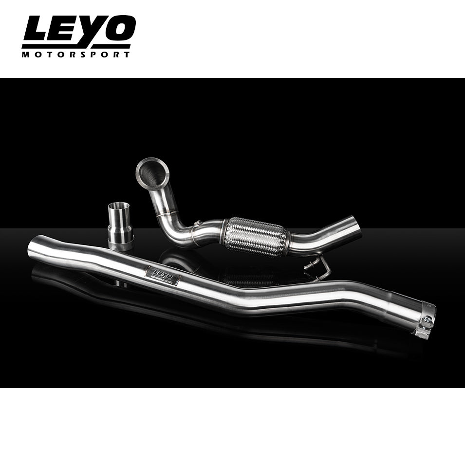 LEYO catless downpipe – Golf R Mk7 – downpipe, front pipe and adapter on black