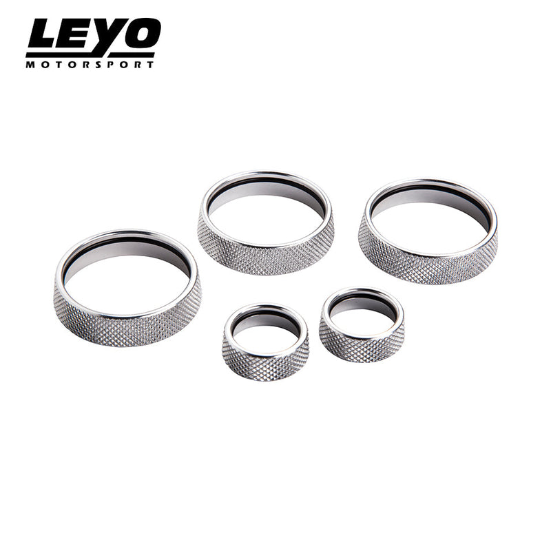 LEYO billet aluminium knob set 5pc – silver rings on white - LEYO