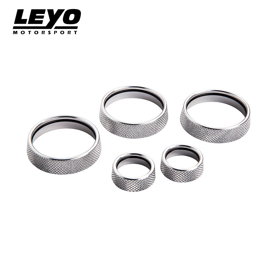 LEYO billet aluminium knob set 5pc – silver rings on white