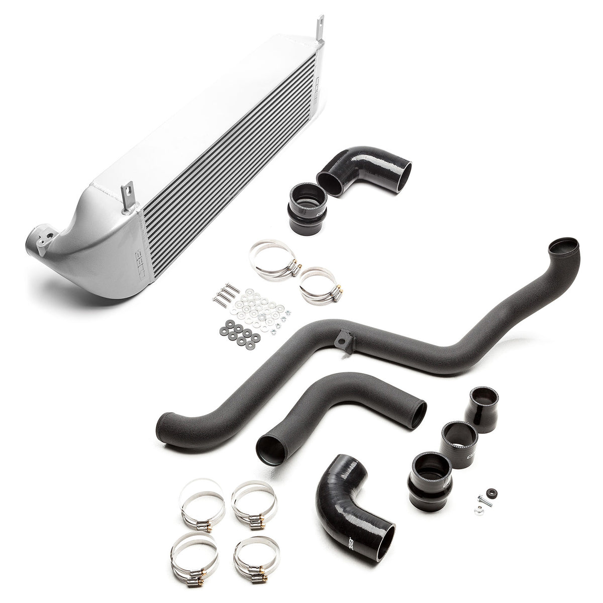 COBB front mount intercooler kit – Ford Focus RS – silver core with black charge pipes and couplers