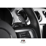 LEYO Select Shift paddle shift extension – fitted behind Ford Mustang wheel, close-up - LEYO Thumbnail
