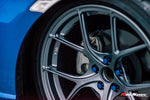 Close-up of a Titan 7 T-S5 wheel in Satin Titanium on a blue Subaru BRZ - Titan7 Thumbnail