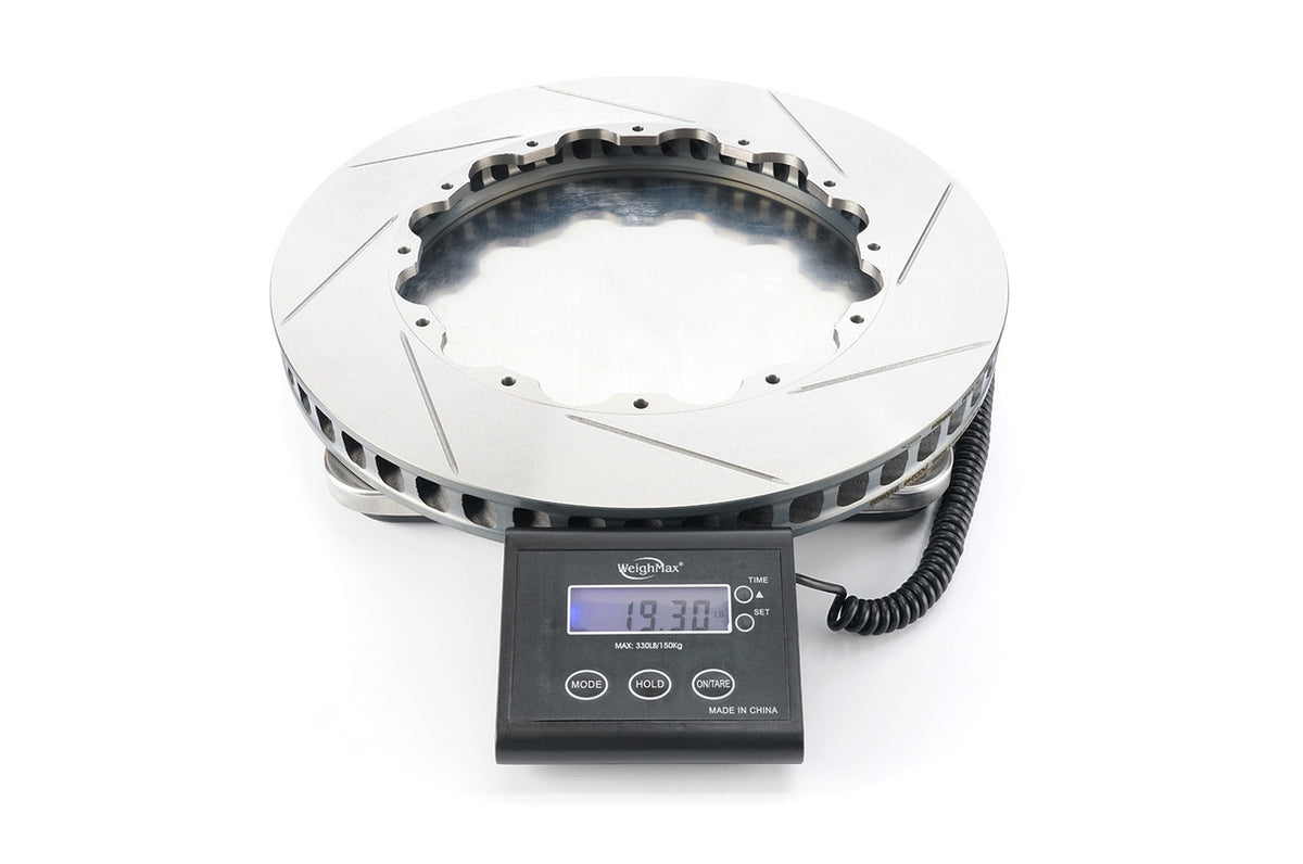 Paragon Ginetta G55 rotor ring on scale showing 19.3 lb