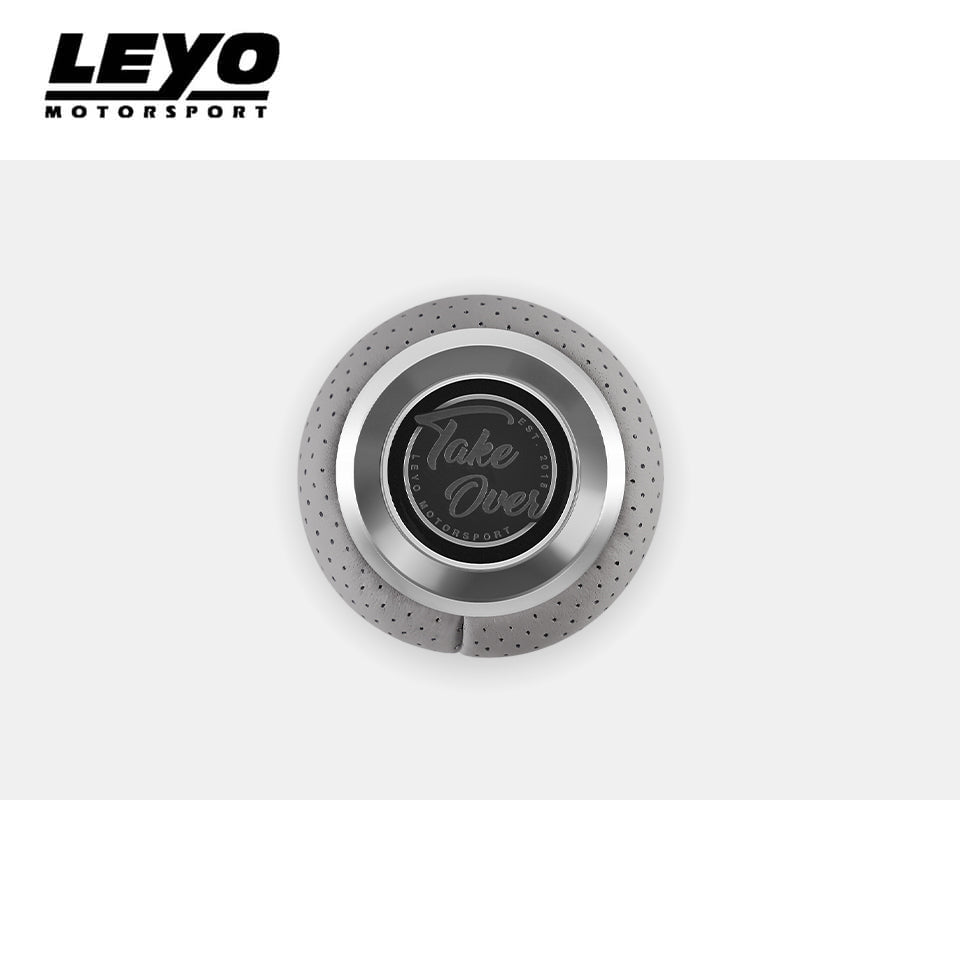 LEYO grey Nappa DSG shift knob – grey leather knob top with Take Over emblem