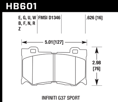 Pad Shape for Hawk Performance HPS 5.0 Front Brake Pads – Nissan 370Z / Nissan Z RZ34