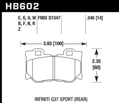 Pad Shape for Hawk Performance HPS 5.0 Rear Brake Pads – Nissan 370Z / Nissan Z RZ34