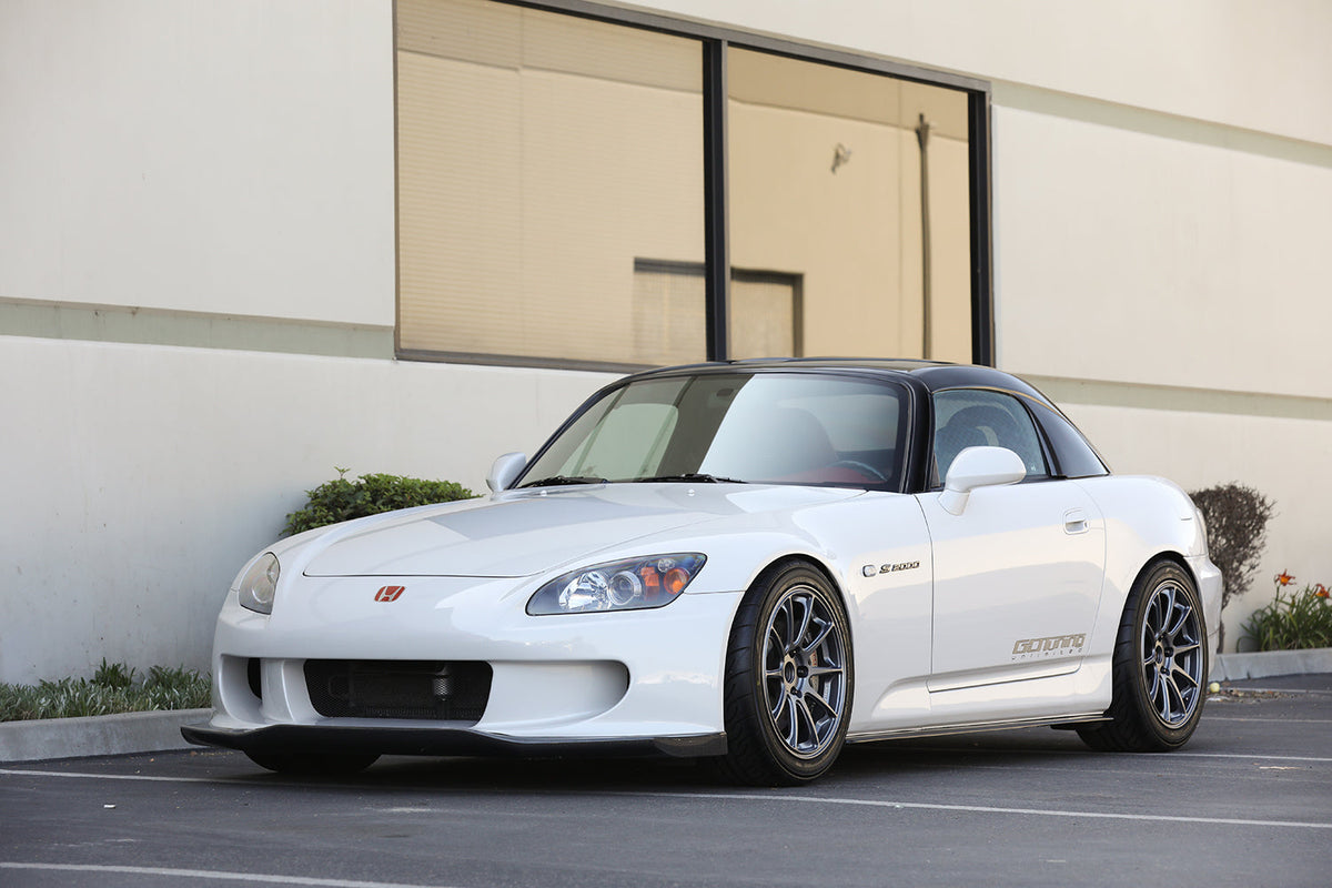 White Honda S2000 on Titan 7 T-R10 forged wheels in Satin Titanium (shown in another finish)