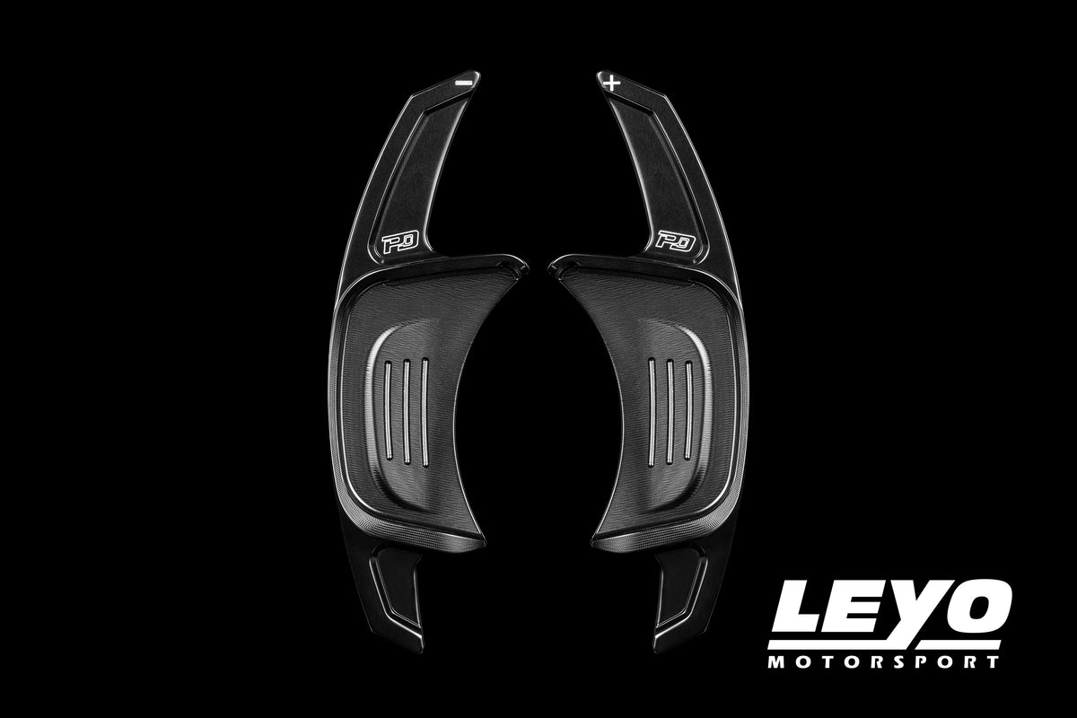 LEYO Gen 2 billet paddle shift extensions – Golf GTI/R Mk7 – black pair front view