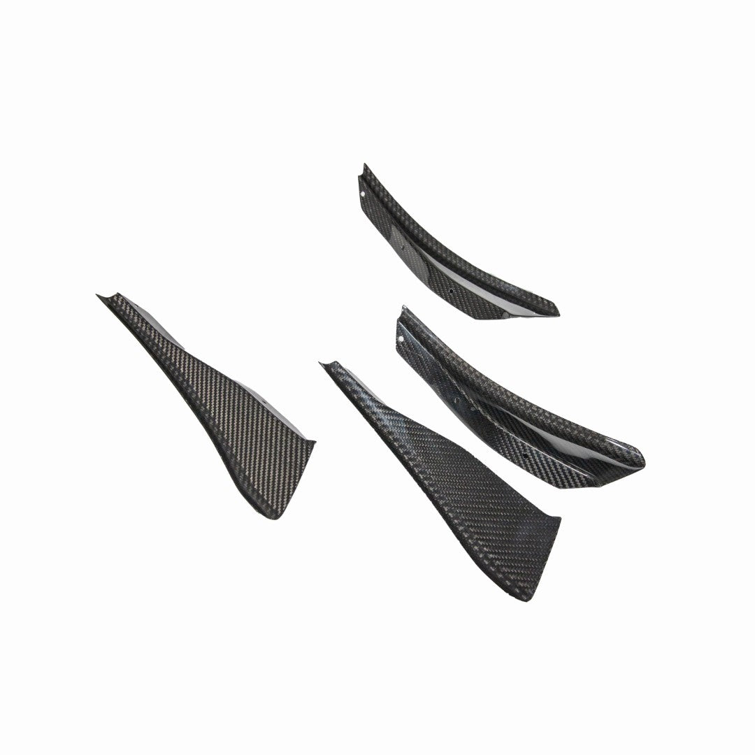 APR carbon fibre front bumper canards for the BMW M2 G87, set of four on white