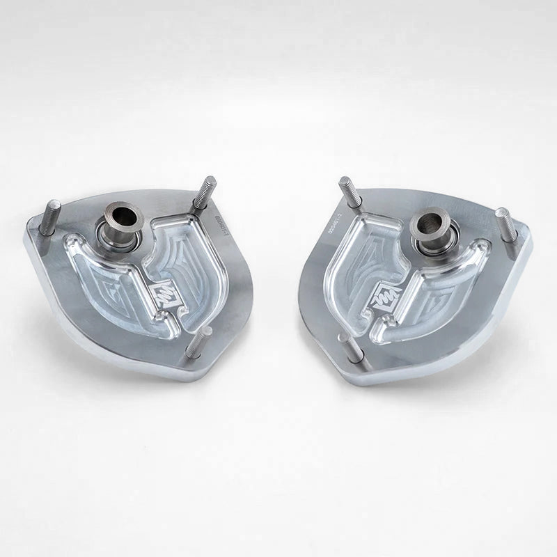 Suspension Secrets front camber caster top mounts, pair in billet aluminium on white - Suspension Secrets