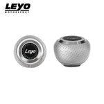 LEYO grey Nappa DSG shift knob – grey leather knob top and side view with LEYO emblem - LEYO Thumbnail