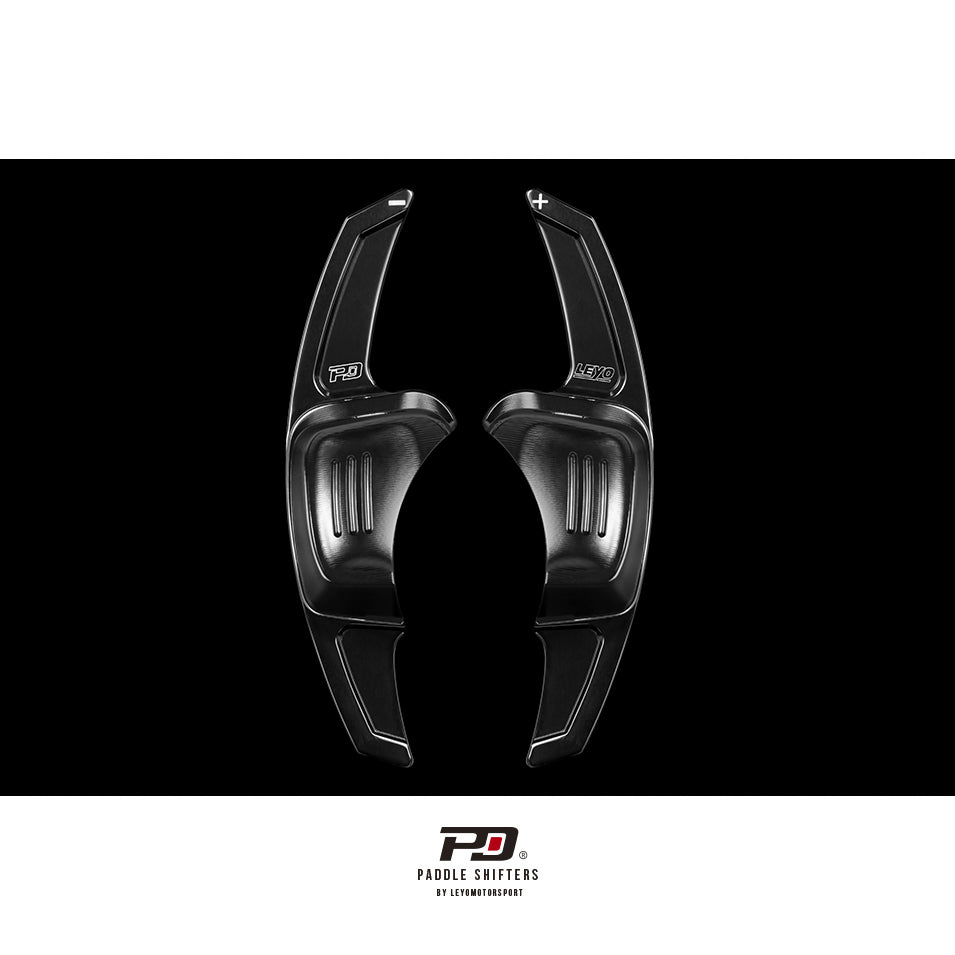 LEYO billet paddle shift extensions – Golf Mk8 – black pair front view