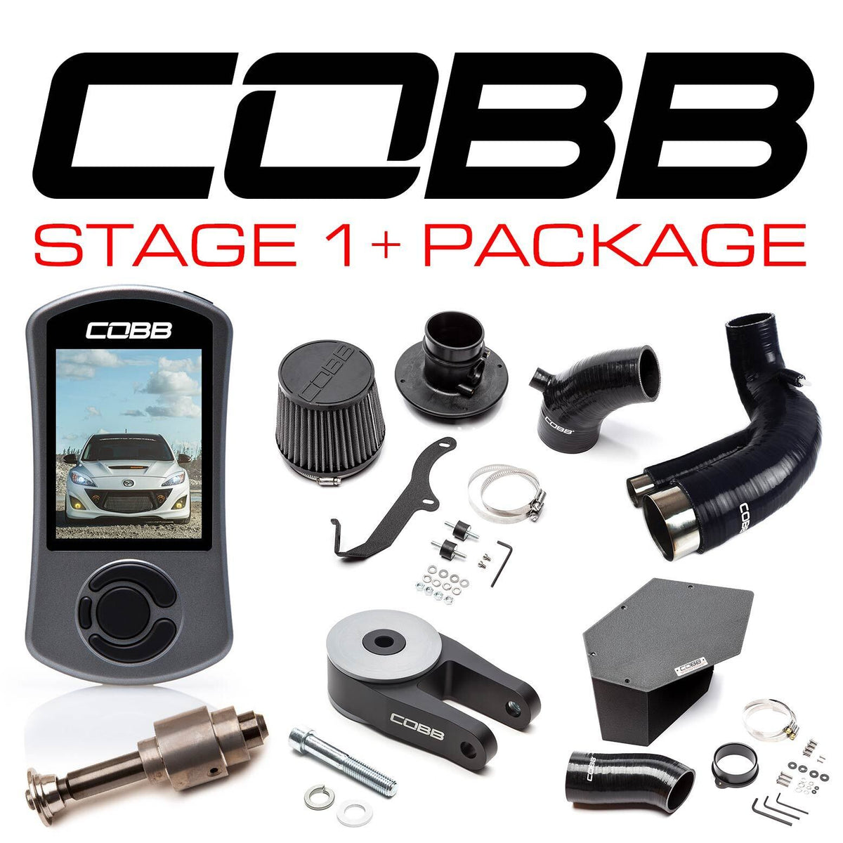 COBB Stage 1+ package – Mazda3 MPS BL – Accessport, intake, airbox, inlet, HPFP internals and mount