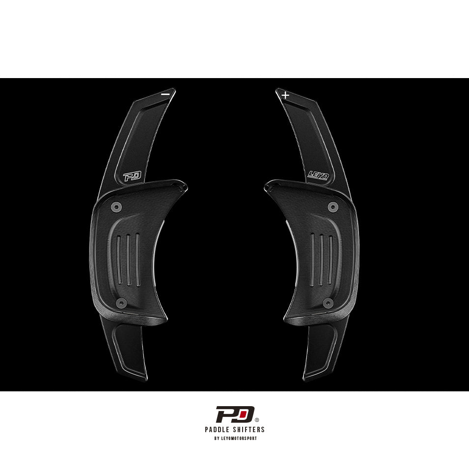 LEYO Pro folding paddle shift extensions – black pair front view, arms extended
