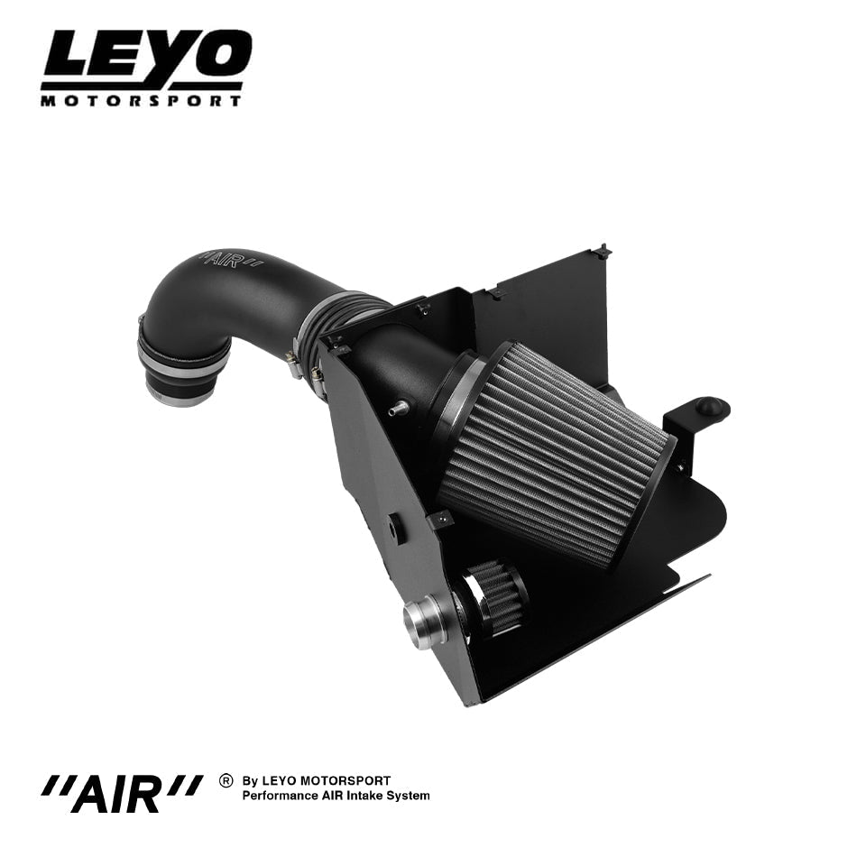 LEYO MQB cold air intake V2 – assembled with lid off, filter exposed