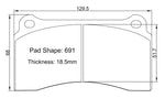 Paragon pad shape 691 drawing, 129.5 x 68mm, 18.5mm thick - Paragon Thumbnail