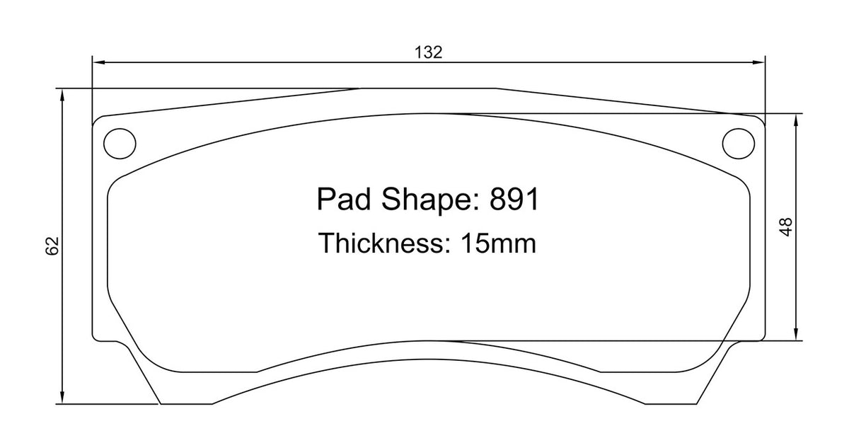 Paragon pad shape 891 drawing, 132 x 62mm, 15mm thick