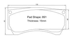 Paragon pad shape 891 drawing, 132 x 62mm, 15mm thick - Paragon Thumbnail