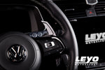 LEYO Gen 2 billet paddle shift extensions – Golf R Mk7 – silver paddle fitted behind wheel - LEYO Thumbnail