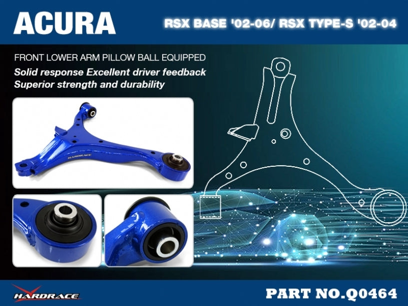 HARDRACE Front Lower Control Arm Pre-Facelift - Honda Integra (DC5) / Civic (EM2/ES1/EP3) - Pillow Ball - Image 2