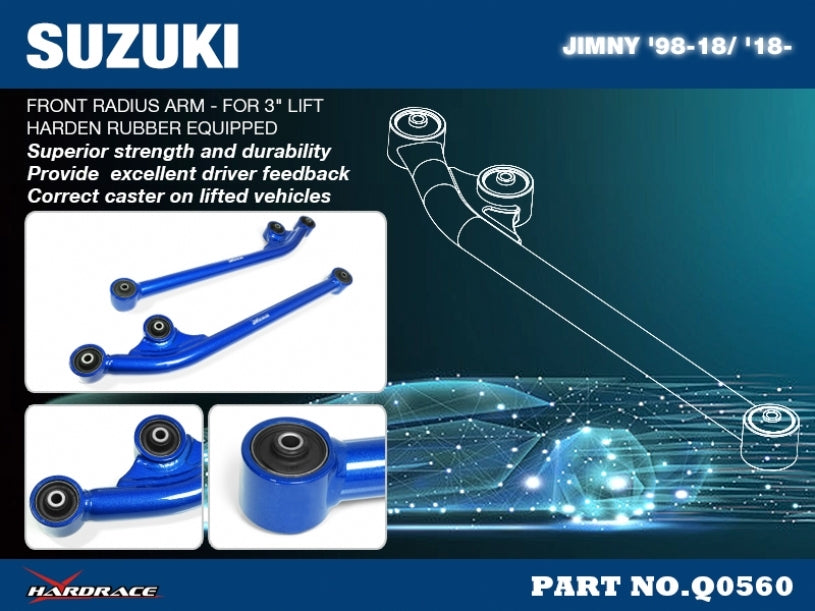HARDRACE Front Radius Arm 3 Inch Lift - Suzuki Jimny (JB43/JB74) - Hardened Rubber - Image 2