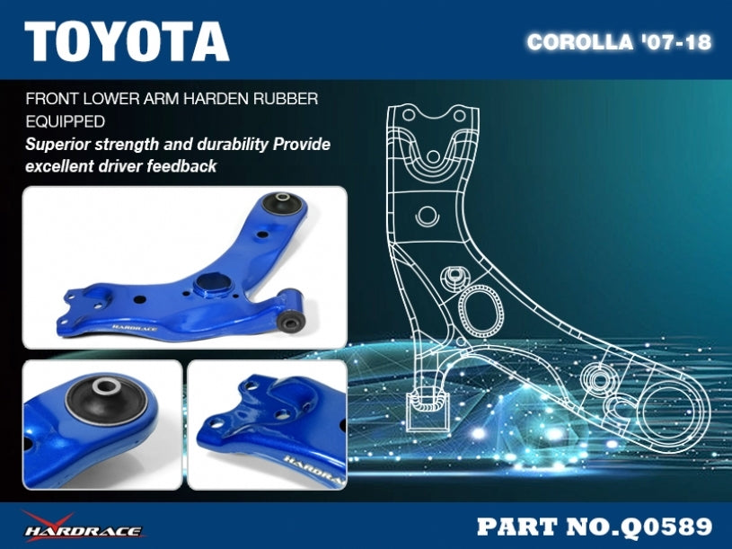 HARDRACE Front Lower Arm - Toyota Corolla (E140/E150/E170/E180) - Hardened Rubber - Image 2