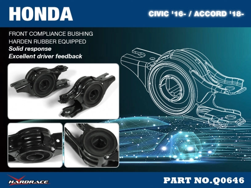 HARDRACE Front Lower Compliance Bushing Kit - Honda Civic Type R (FK8) / Civic (FC) / Accord (CV) - Hardened Rubber - Image 2