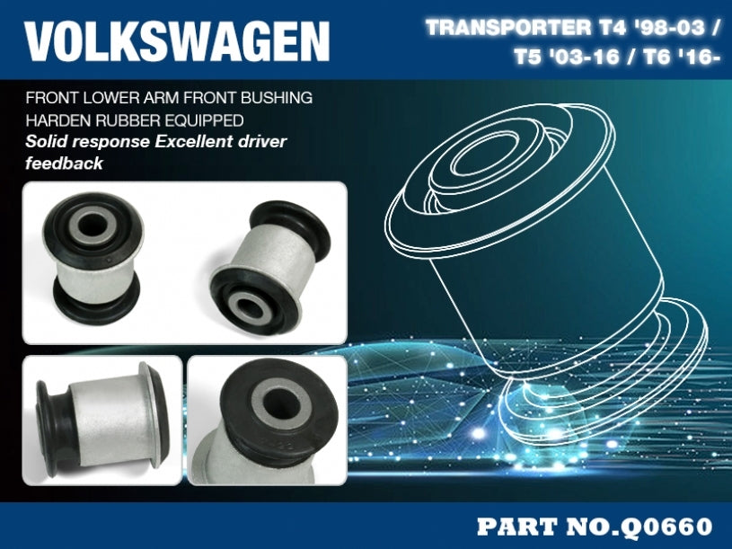 HARDRACE Front Bushing Front Lower Arm - Volkswagen Transporter (T5/T6/T4) - Hardened Rubber - Image 2
