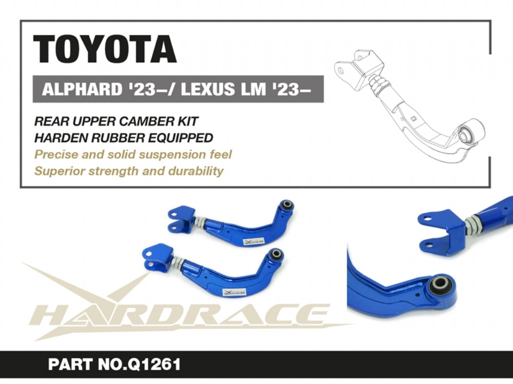 HARDRACE Rear Upper Camber Kit – Lexus LM – info card with part number and key points