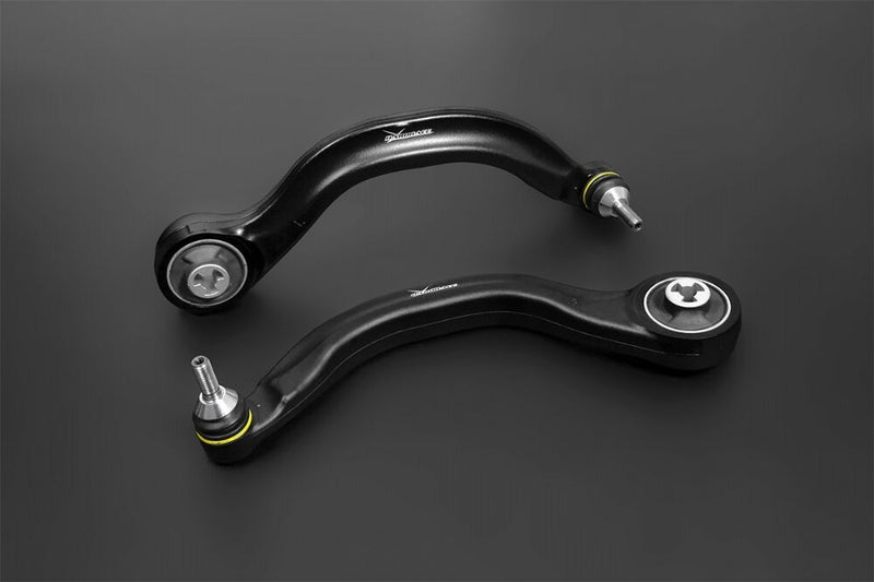 HARDRACE front lower rear curved arms – Tesla Model 3 / Model Y – pair on dark background - Hardrace
