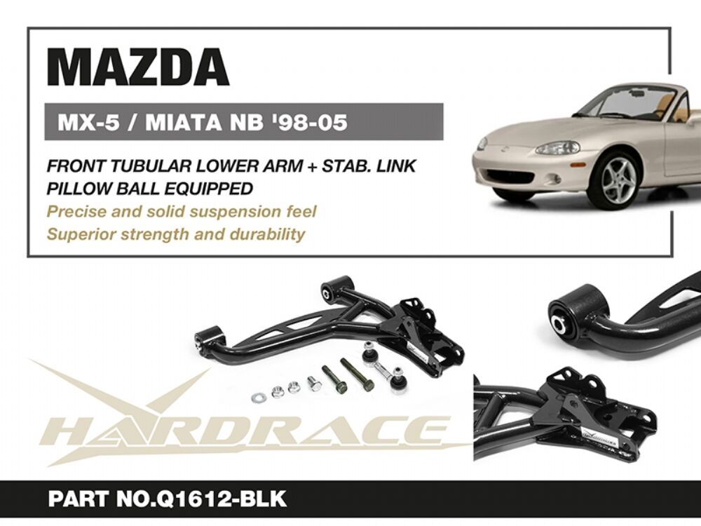 HARDRACE front tubular lower arm – Mazda MX-5 NA/NB – part number Q1612-BLK product sheet