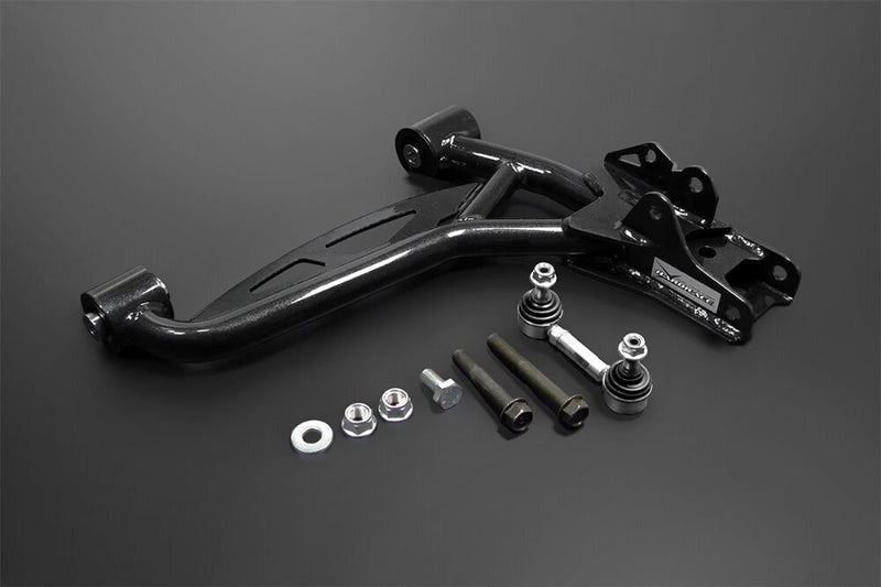 HARDRACE front tubular lower arm – Mazda MX-5 NA/NB – arm, stabiliser link and hardware on dark background - Hardrace