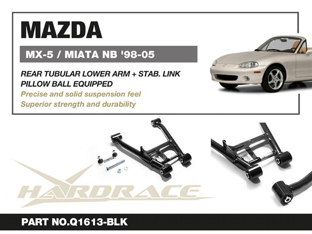 HARDRACE rear tubular lower arm – Mazda MX-5 NA/NB – part number Q1613-BLK product sheet