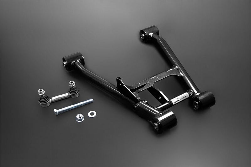 HARDRACE rear tubular lower arm – Mazda MX-5 NA/NB – arm, stabiliser link and hardware on dark background - Hardrace