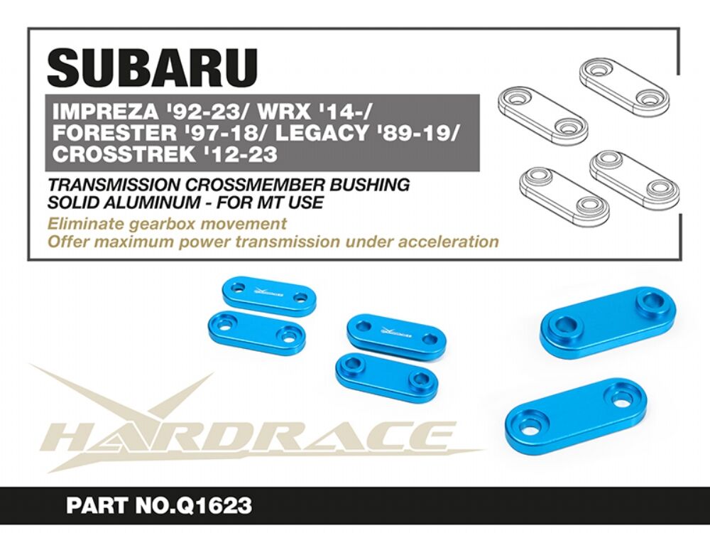 HARDRACE solid transmission crossmember bushings – Subaru – part number Q1623 product sheet