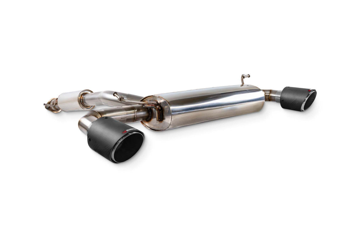 Scorpion GPF-back exhaust – Toyota GR Yaris Gen 2 – resonated, Ascari carbon tips, three-quarter view