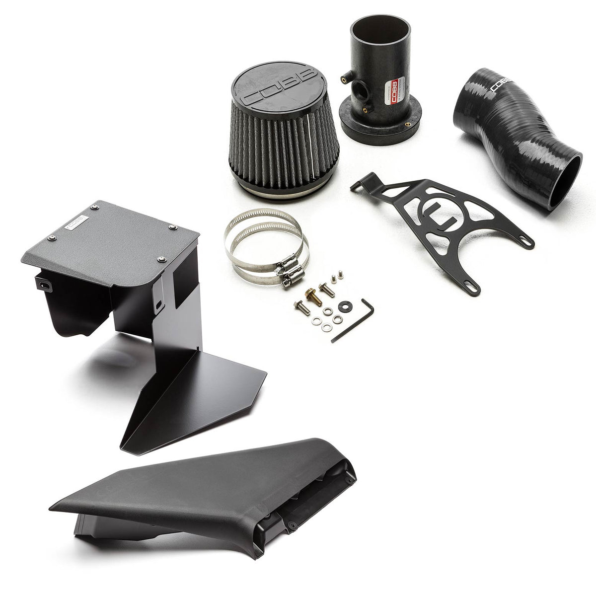 COBB SF intake and airbox – Subaru WRX STI VA – full kit laid out with airbox, filter and duct