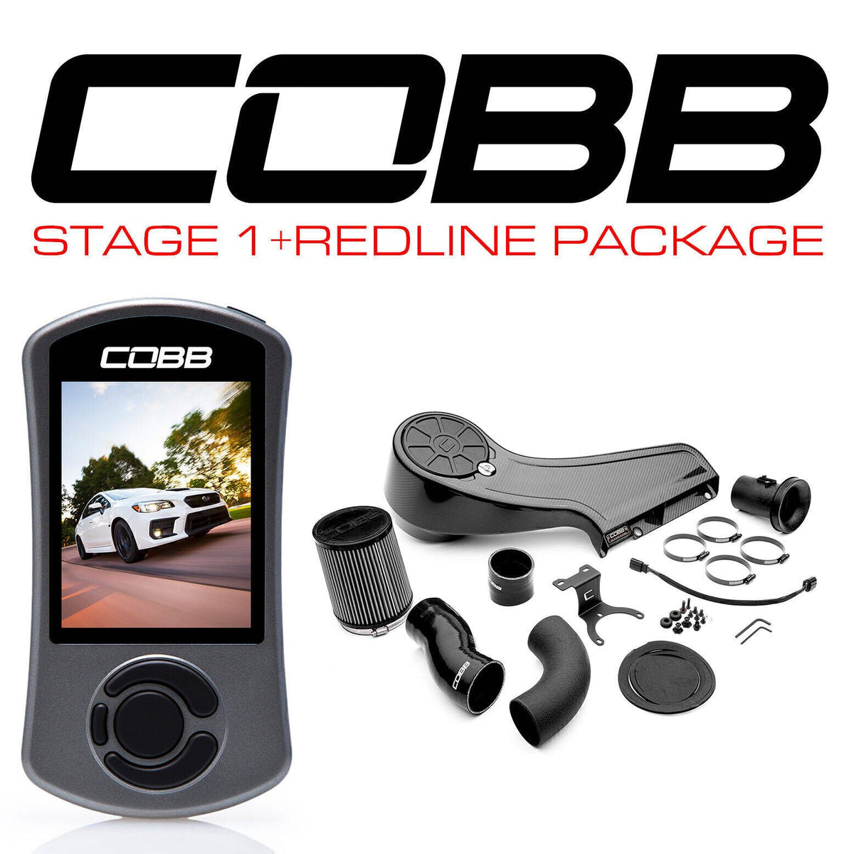 COBB Stage 1+ Redline package – Subaru WRX VA – Accessport V3 and carbon intake kit