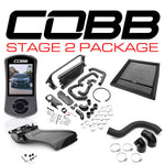 COBB Stage 2 FMIC Power Package – Subaru WRX VB – Accessport, black core, gloss scoop and kit laid out - Cobb Tuning Thumbnail