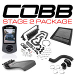 COBB Stage 2 FMIC Power Package – Subaru WRX VB – Accessport, black core, matte scoop and kit laid out - Cobb Tuning Thumbnail