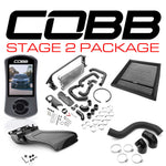 COBB Stage 2 FMIC Power Package – Subaru WRX VB – Accessport, silver core, gloss scoop and kit laid out - Cobb Tuning Thumbnail