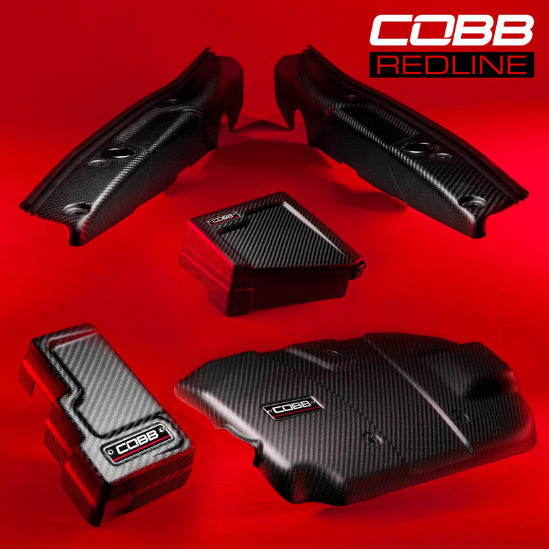 COBB Redline dress-up kit – Subaru WRX VB – matte shrouds, engine cover and fuse covers on red - Cobb Tuning