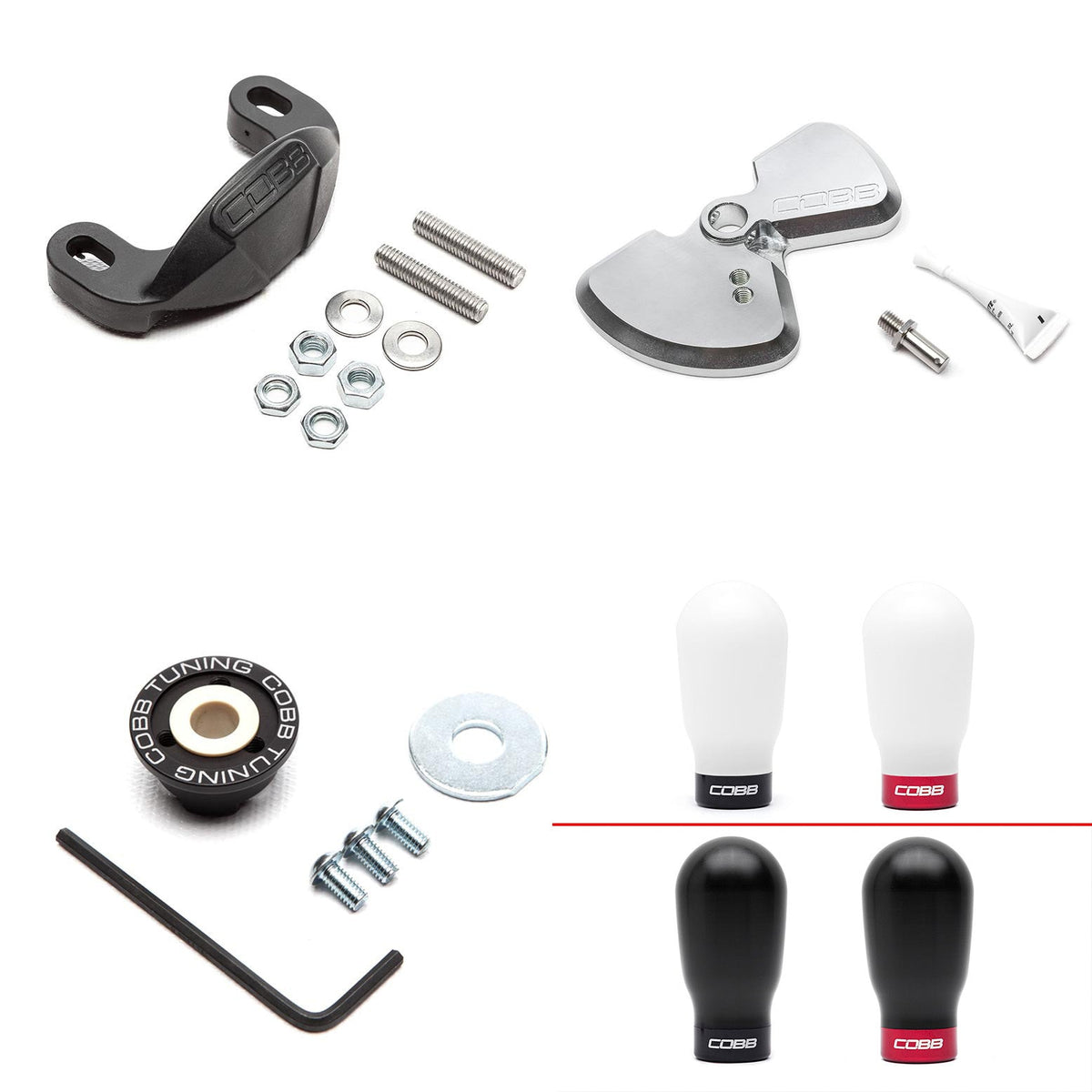 COBB Stage 1+ drivetrain package – Subaru WRX VA/VB – shift plate, bushing, stop and tall knobs