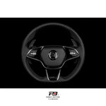 LEYO DSG billet paddle extension V2 – fitted to Skoda steering wheel, studio view - LEYO Thumbnail