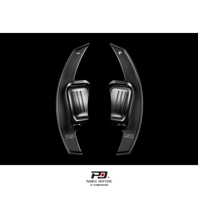 LEYO DSG billet paddle extension V1 – Skoda – black pair, front view - LEYO