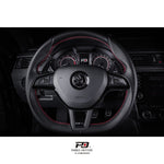 LEYO DSG billet paddle extension V1 – black pair fitted to Skoda wheel, front view - LEYO Thumbnail
