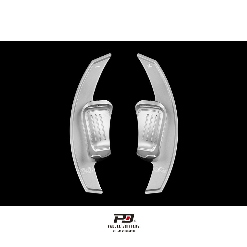LEYO DSG billet paddle extension V1 – Skoda – silver pair, front view