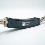Suspension Secrets rear camber arm, close-up of the curved body and logo on a white background - Suspension Secrets Thumbnail